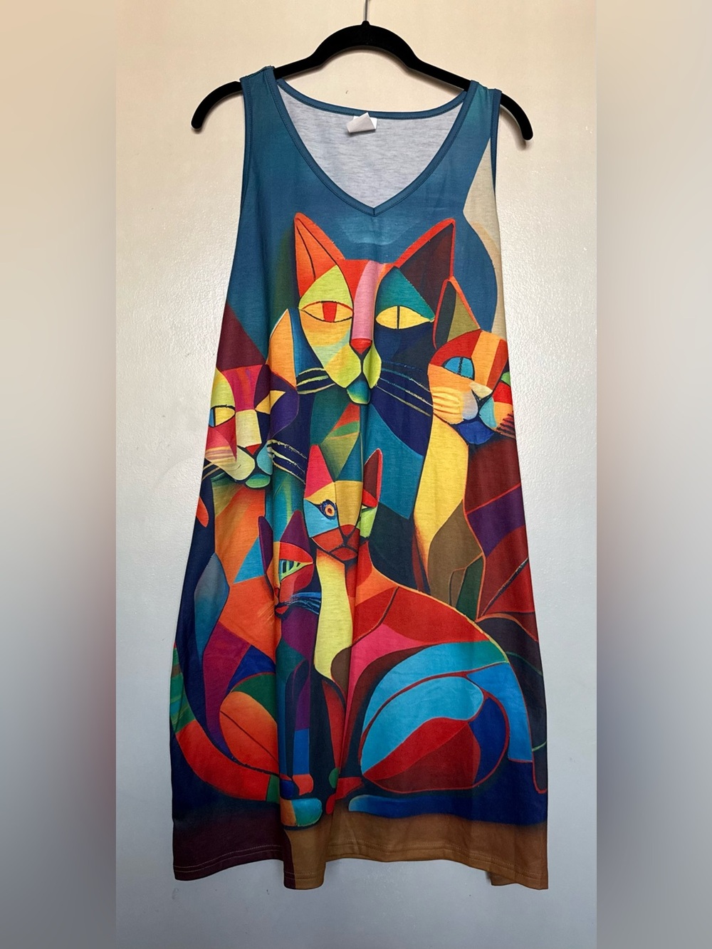Colorful Abstract Cat Print Maxi Dress